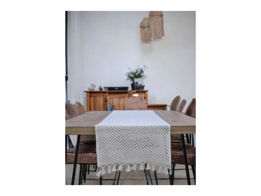 Özel Tasarım Pamuk Örme Dantel Ponponlu Runner Masa Örtüsü 45 X 150