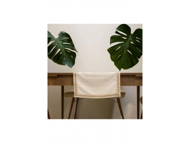 Özel Tasarım Organik Keten Krem Kum Rengi Dantelli Runner Masa Örtüsü 45 X 150