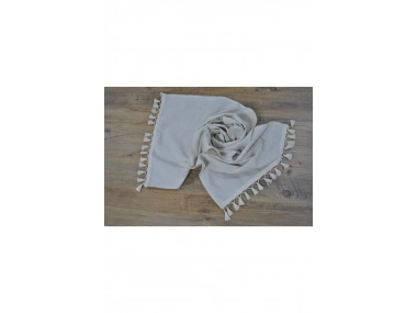 Özel Tasarım Organik Ham Keten Krem Ponponlu Runner Masa Örtüsü 45 X 150