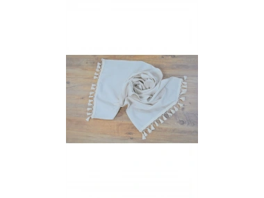 Özel Tasarım Organik Ham Keten Krem Ponponlu Runner Masa Örtüsü 45 X 150