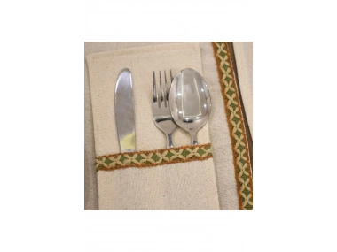 Keten 6lı Yeşil Dokuma Şeritli Amerikan Servis Seti Kaşıklık Hediyeli 35 X 55