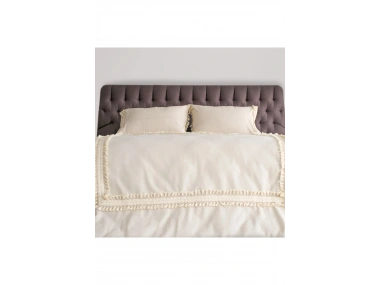 Ham Keten Krem Ponponlu Tek Kişilik Nevresim Takımı(YEDEK YASTIKLI)