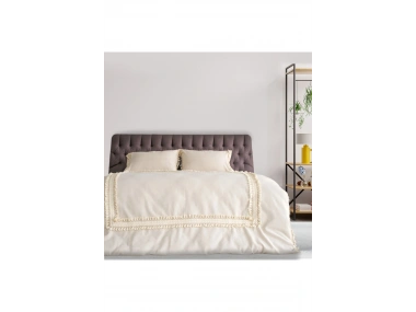 Ham Keten Krem Ponponlu Tek Kişilik Nevresim Takımı(YEDEK YASTIKLI)