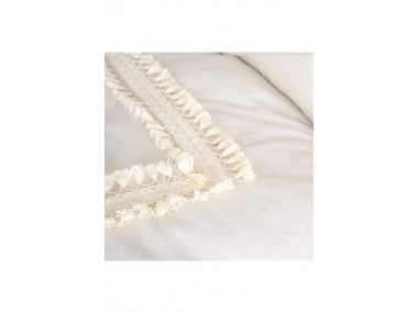 Ham Keten Krem Ponponlu Tek Kişilik Nevresim Takımı(YEDEK YASTIKLI)