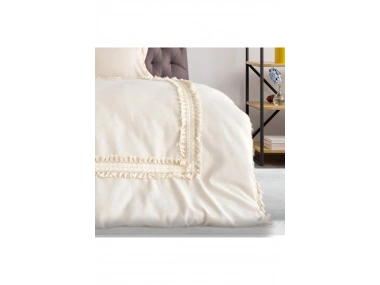 Ham Keten Krem Ponponlu Tek Kişilik Nevresim Takımı(YEDEK YASTIKLI)