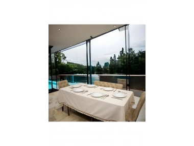 Ham Keten Organik Krem Kahverengi Şeritli Ponponlu Masa Örtüsü