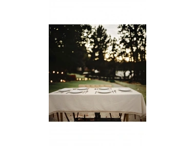 Organik Ham Keten Krem Jüt Dantelli Masa Örtüsü