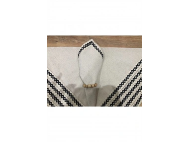 Organik Ham Keten Siyah Şeritli 6lı Ahşap Toka Hediyeli Peçete Takımı