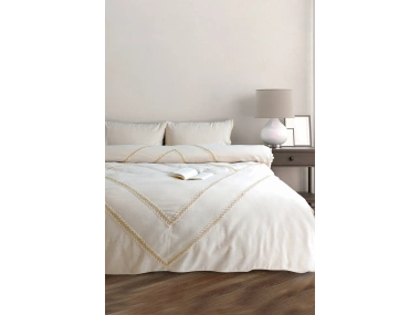 Ham Keten Jüt Dantelli Tek Kişilik Nevresim Takımı(YEDEK YASTIKLI)