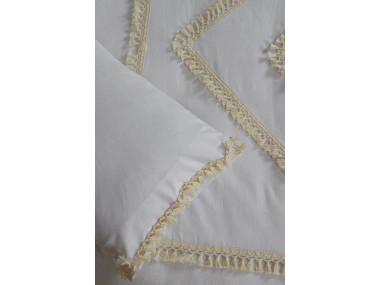 Beyaz Pamuk Keten Tek Kişilik Mozaik Ponponlu (yedek Yastıklı) Nevresim Takımı