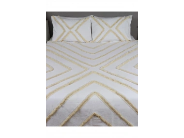 Beyaz Pamuk Keten Çoklu Püsküllü Çift Kişilik Nevresim Takımı (2 Yedek Yastıklı)