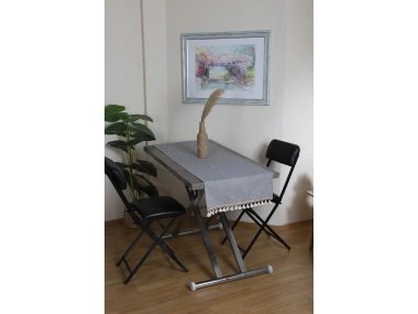 Keten Gri Antrasit Şeritli Ponpon Runner 150 X 45