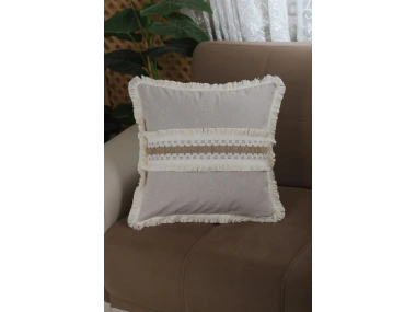 Keten Bej Kalın Dantel Kırlent Kırlent Kılıfı 43 X 43