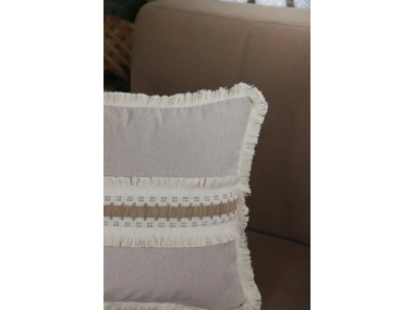 Keten Bej Kalın Dantel Kırlent Kırlent Kılıfı 43 X 43
