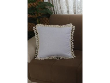 Keten Beyaz Ponponlu Kırlent Kırlent Kılıfı 43 X 43
