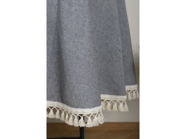 Gri Antrasit Keten Yuvarlak Masa Örtüsü (ham Ponponlu)