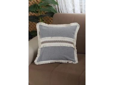 Antrasit Keten Jüt Dantelli Kırlent Kırlent Kılıfı 43 X 43