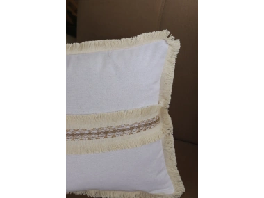 Beyaz Keten Jüt Dantelli Kırlent Kırlent Kılıfı 43 X 43