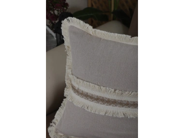 Bej Keten Jüt Dantelli Kırlent Kırlent Kılıfı 43 X 43