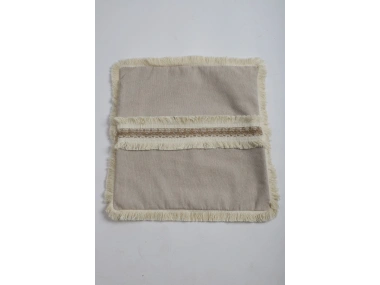 Bej Keten Jüt Dantelli Kırlent Kırlent Kılıfı 43 X 43