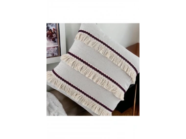 Üç Püsküllü Keten Krem Kırlent Kırlent Kılıfı (35 x 55)