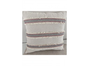 Mini Çift Püsküllü Keten Krem Kırlent Kırlent Kılıfı (43 x 43)