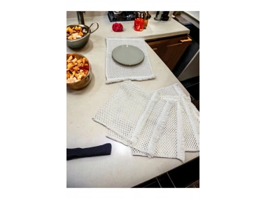 4Lü Amerikan Servis Ham Pamuk Örme Dantel Püsküllü (35x50)