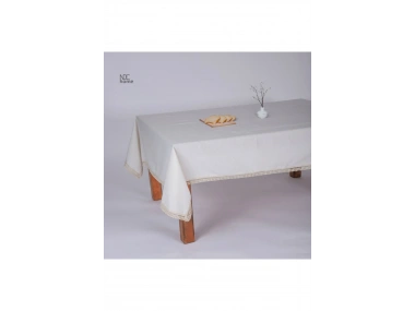 Organik Ham Keten Krem PASALI SAÇAKLI Masa Örtüsü
