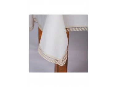 Organik Ham Keten Krem PASALI SAÇAKLI Masa Örtüsü