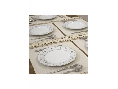 8Lİ KETEN KAHVERENGİ ŞERİTLİ AMERİKAN SERVİS SETİ [35X55]