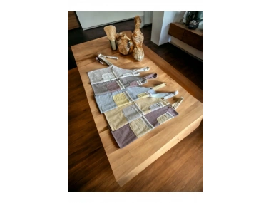 Bej Renk Krem Cepli Keten Modern Etnik Tarz Çift Katlı Mutfak Önlüğü