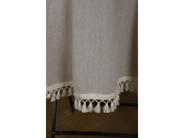 Bej Ham Ponponlu YUVARLAK Masa Örtüsü