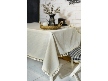 DESENLİ Krem Ponponlu Masa Örtüsü
