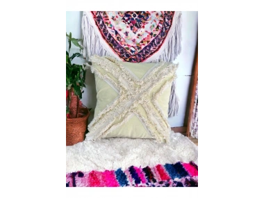 Sarı Renk Keten Çoklu Püsküllü Kırlent Kırlent Kılıfı