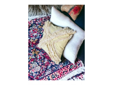 Sarı Renk Keten Çoklu Püsküllü Kırlent Kırlent Kılıfı