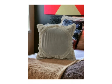 Ham Keten Baklava Mozaik Püsküllü Kırlent Kırlent Kılıfı 35x55