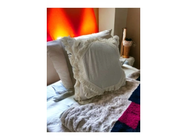 Ham Keten Baklava Mozaik Püsküllü Kırlent Kırlent Kılıfı 35x55