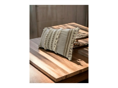 Bej Kahverengi Dantelli Üçlü Kırlent Kırlent Kılıfı 35x55