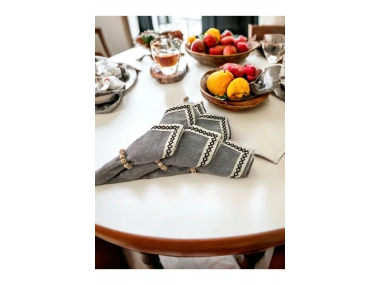 ANTRASİT Siyah Şeritli Peçete 40x40 TOKA HEDİYELİ 6LI