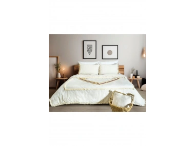 Beyaz Pamuk Keten Renkli Püsküllü Tek Kişilik Nevresim Takımı