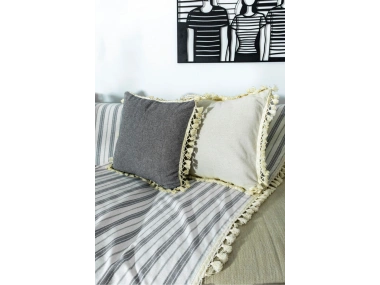 Gri Çizgili Otantik Keten Koltuk Örtüsü
