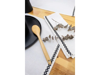 Ham Keten Krem Siyah Şeritli Amerikan Servis