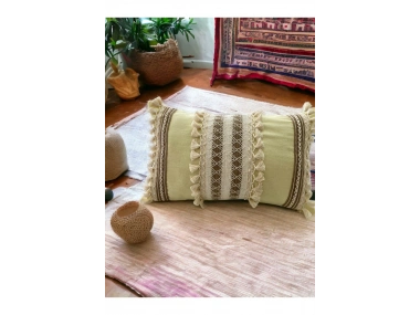 Sarı Kahverengi Dantelli Kırlent Kırlent Kılıfı (35 x 55)