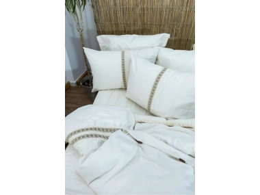 BATTAL Boy Krem Kahve Dantelli Nevresim Seti