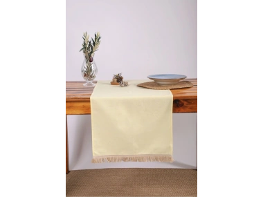 Premium Keten Sarı Püsküllü Runner Masa Örtüsü(45 x 150)