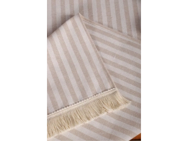 Keten Açık Kahve Çizgili Püsküllü Runer Masa Örtüsü (45 x 150)
