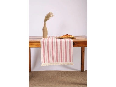 Bordo Çizgili Püsküllü Runner Masa Örtüsü(45 x 150)
