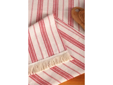 Bordo Çizgili Püsküllü Runner Masa Örtüsü(45 x 150)