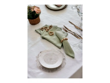 Premium Keten Adaçayı Yeşili 6Lı Peçete Takımı (40x40) Toka Hediyeli