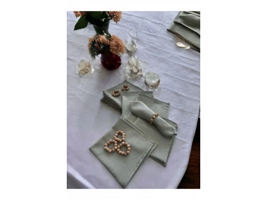 Premium Keten Adaçayı Yeşili 6Lı Peçete Takımı (40x40) Toka Hediyeli